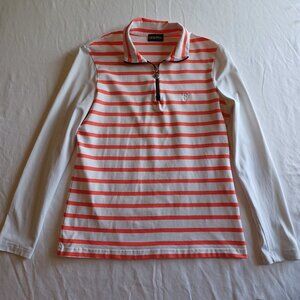 Golfino Pullover Coral White Stripe Long Sleeve Golf 1/4 Zip Top Womens Medium